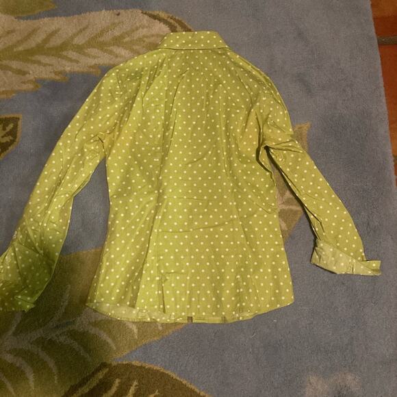 Boden Button Up Lime Green with White Polka Dots - Picture 2 of 3